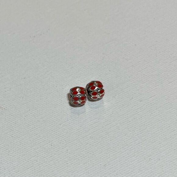 Brighton Mini Ring of Flowers Bead Red/Silver Set of 2 NWOT - Picture 1 of 6